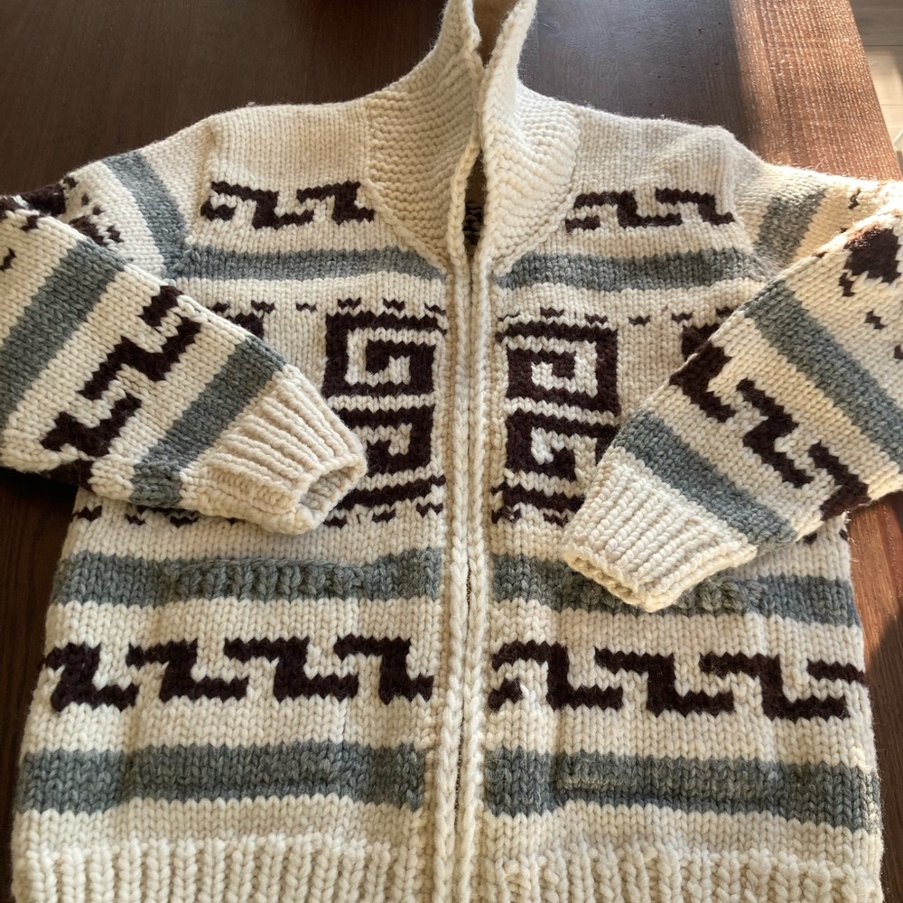 Men's Cream and Brown Patterned Sweater